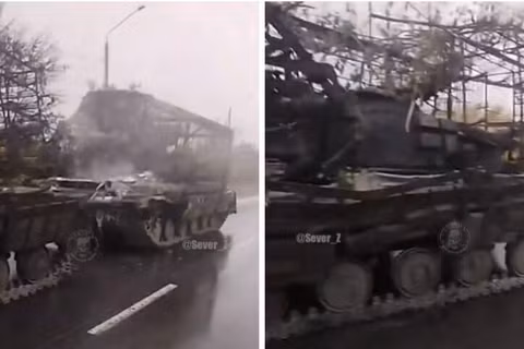 Xe tăng T-64 của Ukraine bị phá hủy trên chiến tuyến. Ảnh: MW.