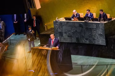 Tổng thống Mỹ Donald Trump trong bài phát biểu trước LHQ. Ảnh: Getty.
