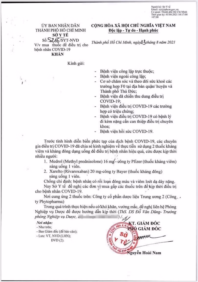 Văn bản này của Sở Y tế TP.HCM đã nhanh chóng được thu hồi Văn bản này của Sở Y tế TP.HCM đã nhanh chóng được thu hồi