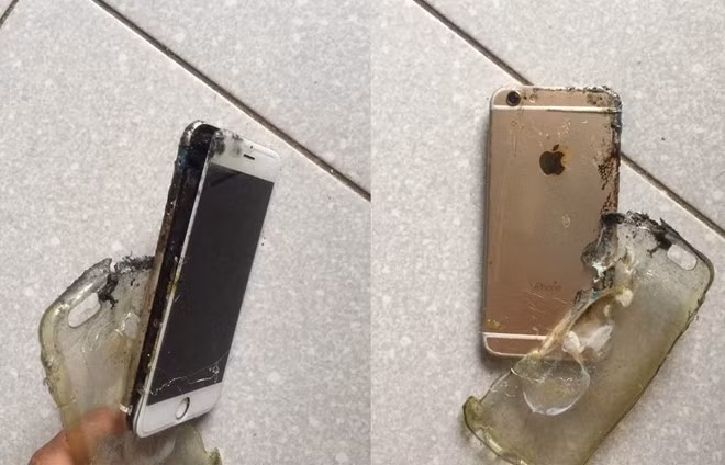 Hình ảnh chiếc iPhone 6 của anh Tâm sau khi phát nổ. Ảnh: NVCC.
