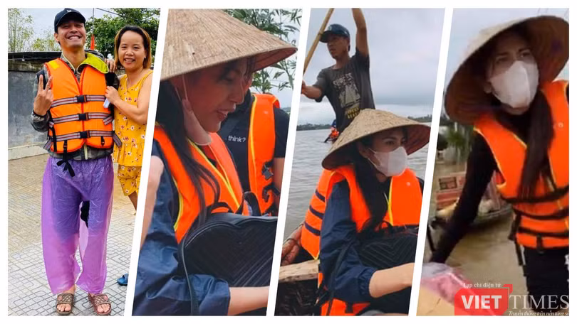 Rất nhiều sao Việt đang mang hàng cứu trợ về tới tay bà con vùng lũ. Ảnh ghép: Hoà Bình Rất nhiều sao Việt đang mang hàng cứu trợ về tới tay bà con vùng lũ. Ảnh ghép: Hoà Bình