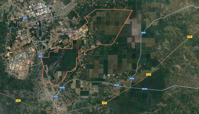 Lô đất dự án 92ha vừa được đấu giá thành công của Đất Xanh - Ảnh: Google Maps.