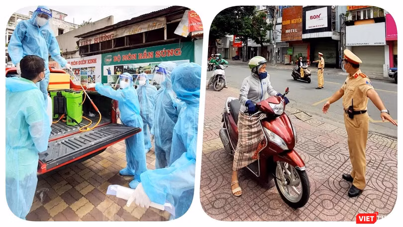 Đầu các tuyến đường đều có lực lượng kiểm tra giấy thông hành của người dân - Ảnh: Hoàng Anh 