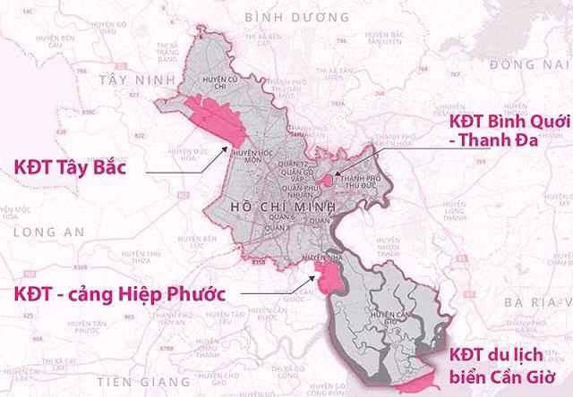 4 khu đô thị mới trong kế hoạch phát triển của TP.HCM. Đồ họa: Hồ Trang