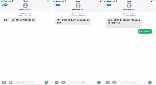 Liên tiếp các số lạ nhắn đến để kích mua cổ phiếu FIT. Liên tiếp các số lạ nhắn đến để kích mua cổ phiếu FIT.
