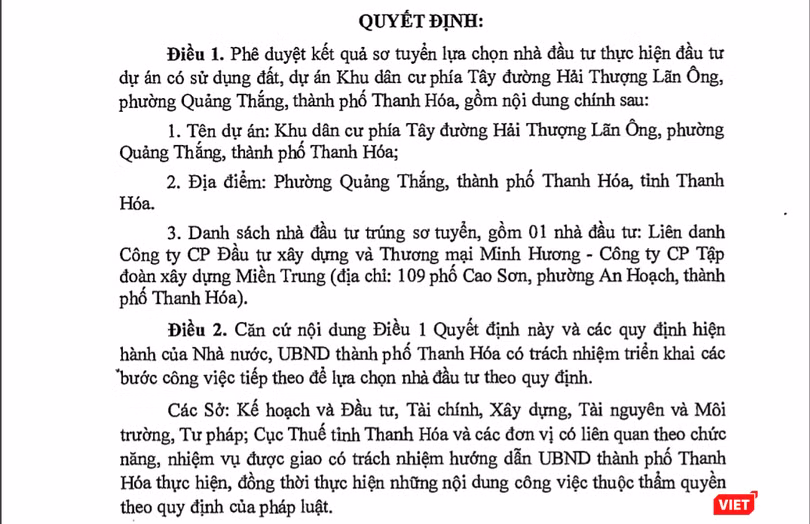 Thanh Hóa gọi tên nhà đầu tư nào cho dự án Khu dân cư phía Tây đường Hải Thượng Lãn Ông?