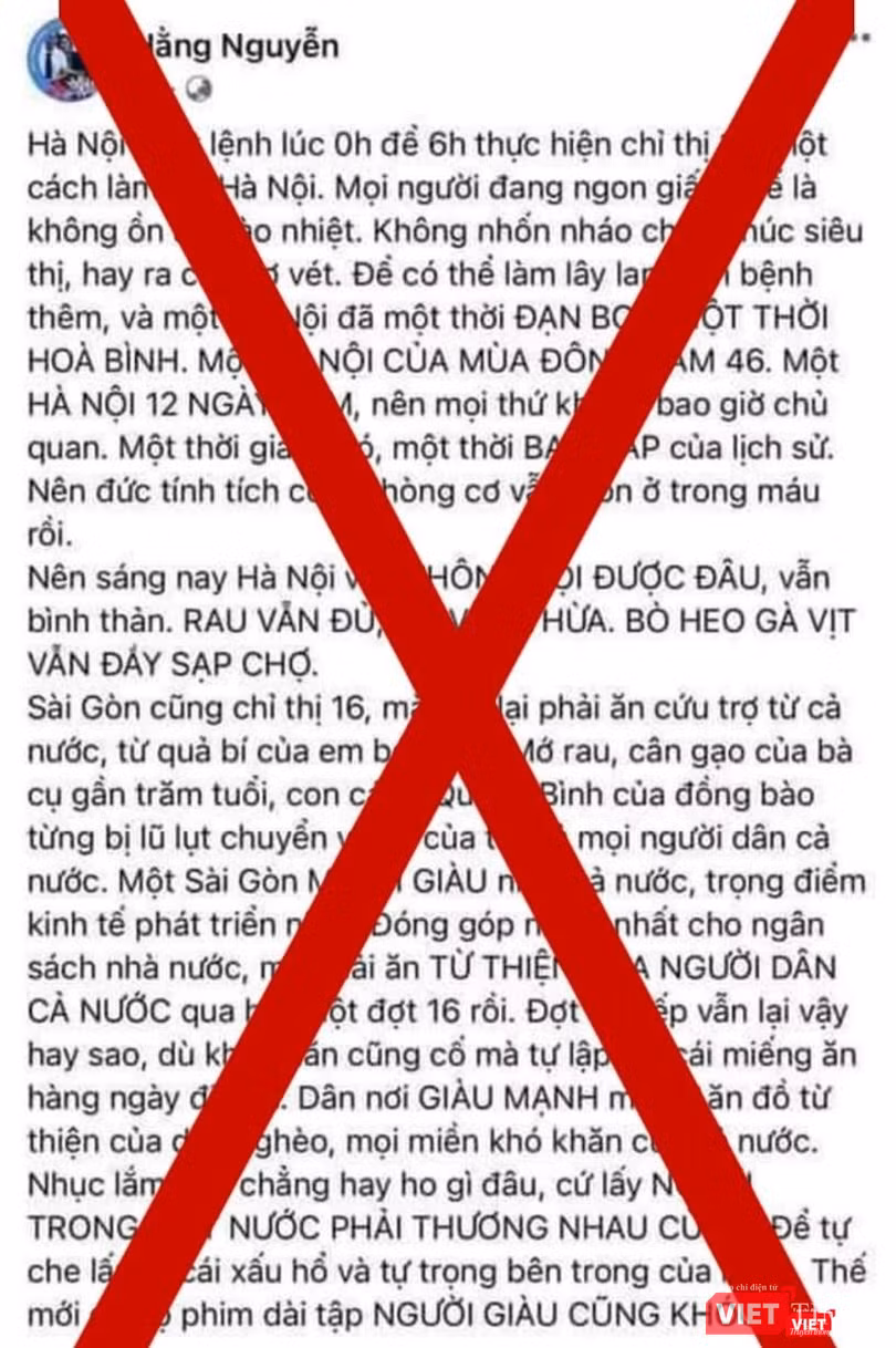 Bài viết trên tài khoản facebook "Hằng Nguyễn" có nội dung ảnh hưởng đến trật tự xã hội, gây hoang mang trong nhân dân Bài viết trên tài khoản facebook "Hằng Nguyễn" có nội dung ảnh hưởng đến trật tự xã hội, gây hoang mang trong nhân dân