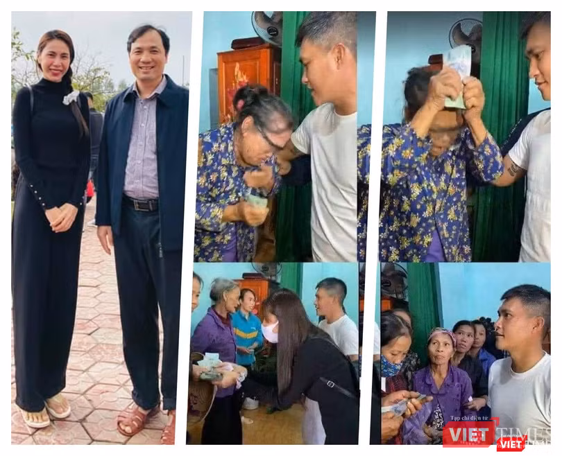 Thuỷ Tiên bỏ hết công việc đi phát tiền cứu trợ bà con vùng lũ (Ảnh: FBNV)