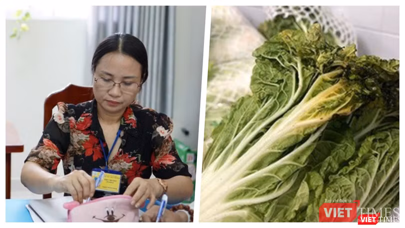 Bà Hương - Hiệu trưởng nhà trường lý giải chưa thuyết phục về chất lượng bữa trưa cho học sinh bán trú (Ảnh: HB ghép)