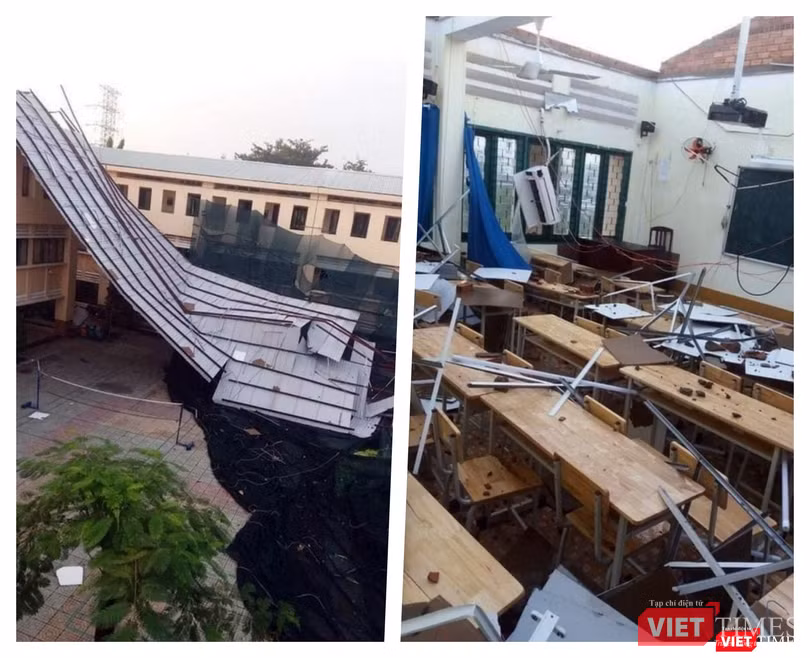 Trường tốc mái, phòng học bị ảnh hưởng nặng nề (Ảnh: TTBC)