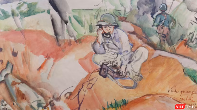 Điện tin từ mặt trận, màu nước trên giấy, 31 x 43 cm, 1968, Trần Văn Cẩn (Ảnh: PI) 