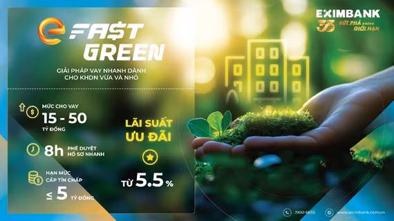 Eximbank đẩy mạnh tài trợ tín dụng xanh, ưu tiên cấp vốn cho các doanh nghiệp triển khai dự án năng lượng tái tạo, nông nghiệp hữu cơ.