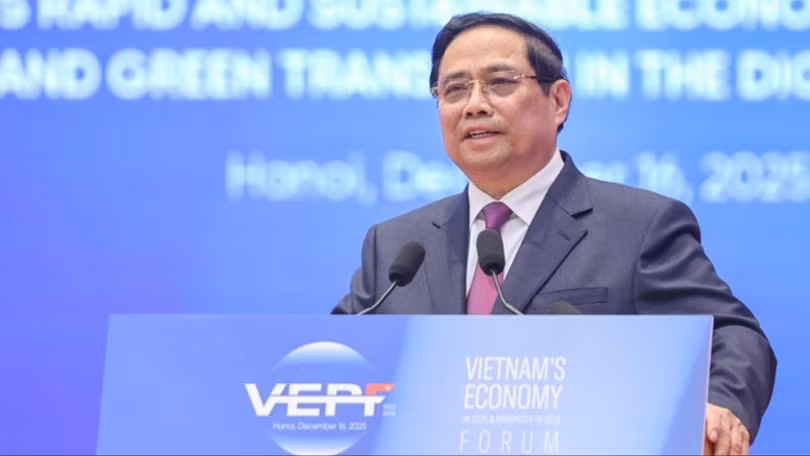 Thủ tướng Phạm Minh Chính phát biểu tại Diễn đàn Kinh tế Việt Nam 2025, triển vọng 2026.