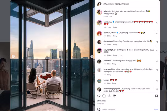 Bài đăng trên tài khoản Instagram của nữ họa sĩ Phan Anh Thư bên Nguyễn Hoàng Việt nhận hơn 31.600 lượt thích. Ảnh chụp màn hình.