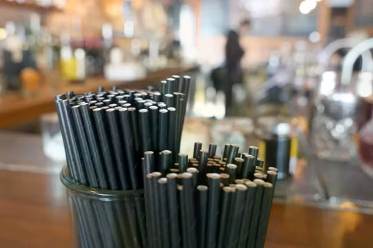 Ống hút giấy trong một quán bar ở California vào tháng 2/2025. Một nghiên cứu của Hàn Quốc đã phát hiện ra rằng ống hút giấy có thể gây hại cho môi trường nhiều hơn ống hút nhựa. Ảnh: Getty.