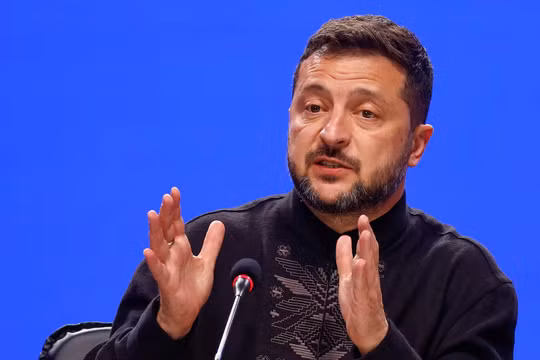 Tổng thống Ukraine Volodymyr Zelensky phát biểu trong cuộc họp báo sau cuộc gặp của nhóm được gọi là Liên minh các nước sẵn sàng hợp tác, tại Kiev, Ukraine ngày 24/8. Ảnh: Reuters.