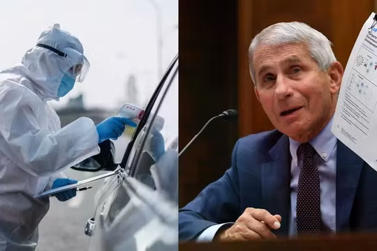 Nhân viên sàng lọc COVID-19 (trái), Tiến sĩ Anthony Fauci điều trần trước Quốc hội. Ảnh: Getty.