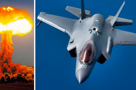 Máy bay chiến đấu F-35 và một vụ nổ hạt nhân. Ảnh: MW.
