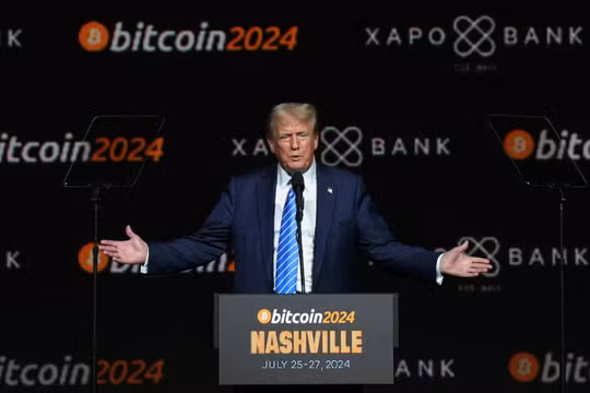 Ông Donald Trump phát biểu tại sự kiện Bitcoin 2024 ở Nashville, Tennessee, Mỹ, ngày 27/7/2024. Ảnh: Reuters.