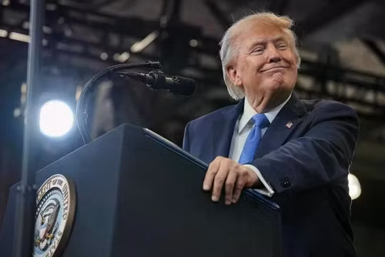 Tổng thống Donald Trump phát biểu tại Trung tâm Huấn luyện và Tình báo David S. Mack ở Garden City, New York, Mỹ, ngày 14/8. Ảnh: Reuters.