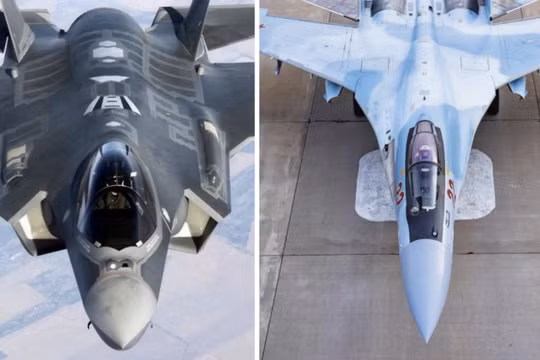 Máy bay chiến đấu F-35 (bên trái) và Su-35. Ảnh: MW.