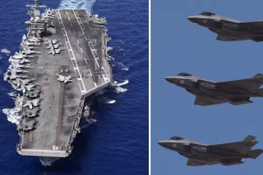 Tàu USS Abraham Lincoln và các máy bay F-35C thuộc Phi đội tấn công chiến đấu Thủy quân lục chiến 314. Ảnh: MW.