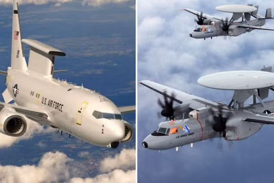 Các máy bay E-7 (bên trái, hình minh họa) và E-2D AEW. Ảnh: MW.