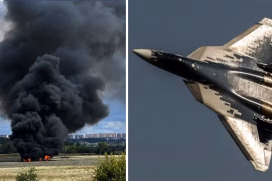 Địa điểm máy bay Su-57 rơi (bên trái) và máy bay Su-57. Ảnh: MW.