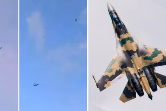 Máy bay Su-35 truy đuổi FP-1 vào ngày 25/7 (trái) và Su-35. Ảnh: MW.