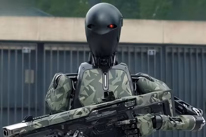 Robot Phantom MK-1 với súng trường tấn công trong tay. Ảnh: Sohu.