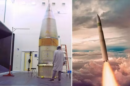 Hình ảnh thực tế của tên lửa Sentinel (trái) được Northrop Grumman công khai. Ảnh : LTN.