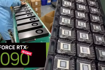 Card đồ họa Nvidia RTX 5090 được doanh nghiệp Trung Quốc mua gom, hoán cải sử dụng cho hệ thống máy chủ AI. Ảnh: Videocardz.