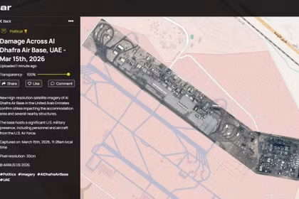 Ảnh của SoarAtlas về thiệt hại của căn cứ không quân Al Dhafra, UAE. Ảnh: QQnews.