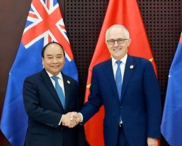 Thủ tướng Chính phủ Nguyễn Xuân Phúc và Thủ tướng Australia Malcolm Turnbull. Ảnh: Chinadaily.