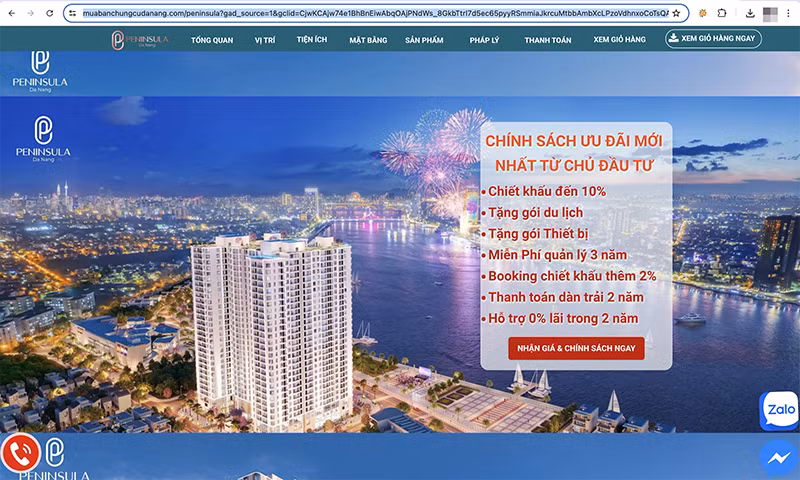 Thông tin quảng cáo về dự án Tổ hợp căn hộ bên bờ sông Hàn (Peninsula Đà Nẵng) trên mạng