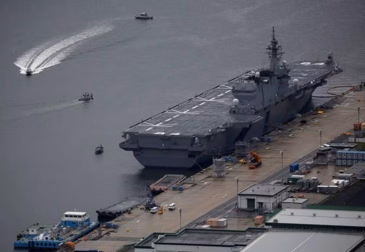 Tàu sân bay trực thăng Kaga lớp Izumo của Lực lượng phòng vệ biển Nhật Bản. Ảnh: The Japan Times. Tàu sân bay trực thăng Kaga lớp Izumo của Lực lượng phòng vệ biển Nhật Bản. Ảnh: The Japan Times.