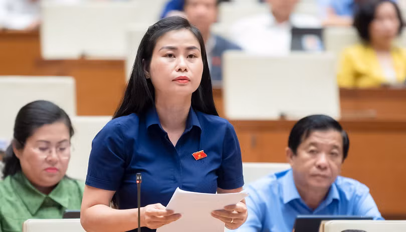 Đại biểu Đặng Thị Bảo Trinh - Đoàn ĐBQH tỉnh Quảng Nam - tại phiên thảo luận ở hội trường