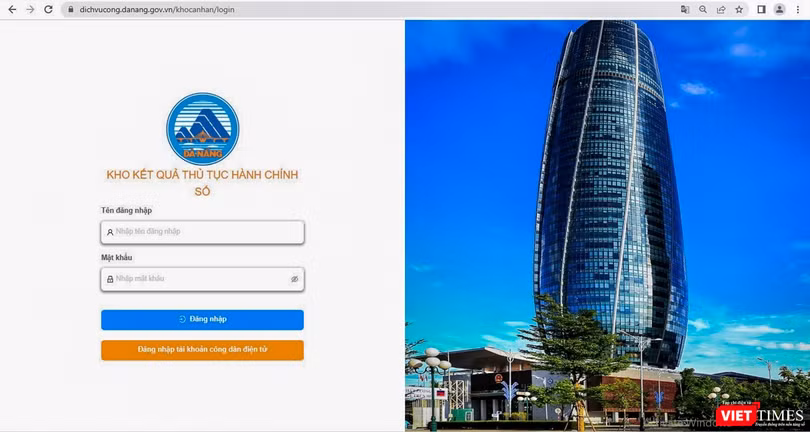 Giao diện Kho kết quả TTHC số TP Đà Nẵng