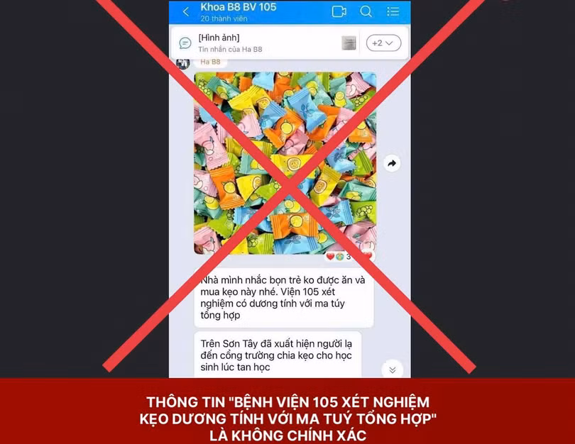 Công an Hà Nội bác tin "Bệnh viện 105 xét nghiệm kẹo dương tính với ma tuý tổng hợp" lan truyền trên zalo (ảnh CAHNCC)