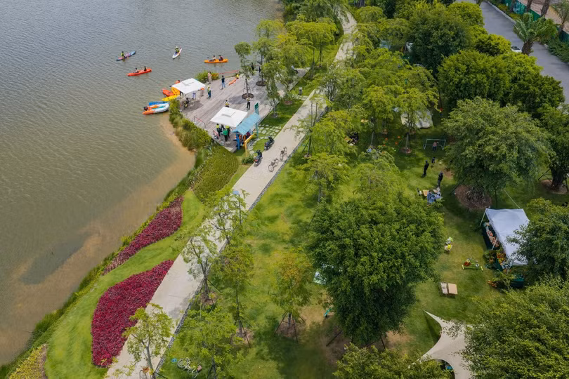 Một góc công viên Hồ Thiên Nga, Eco Retreat. Ảnh: Phong Anh