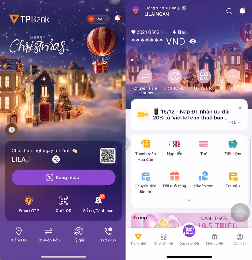 TPBank bật “mood” Giáng sinh trên App với giao diện ấm áp, hiện đại và tinh tế.