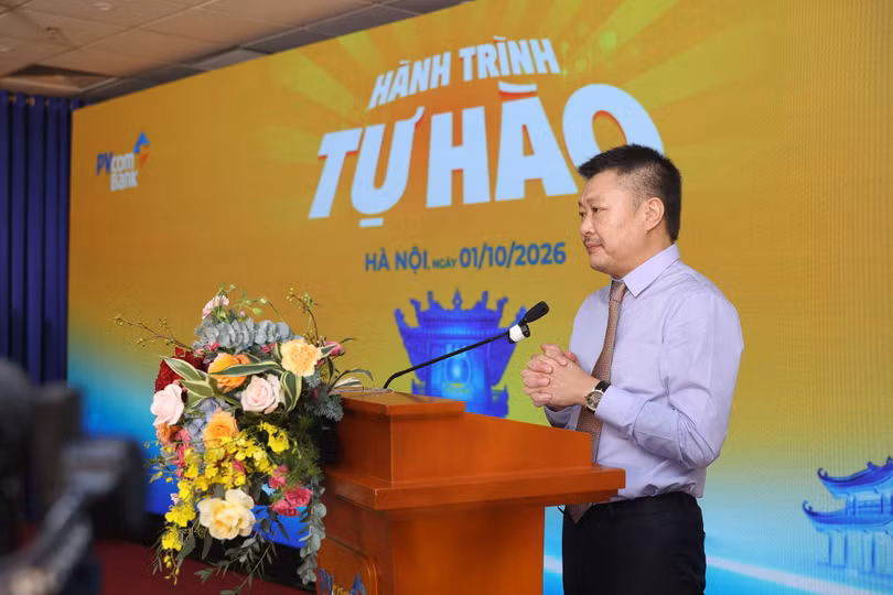 Ông Nguyễn Đình Lâm, Chủ tịch Hội đồng quản trị PVcomBank, chia sẻ niềm tự hào về hành trình phát triển của Ngân hàng tại Ngày hội Văn hóa 2026.