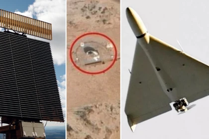 Radar AN/FPS-117, hình ảnh radar bị phá hủy ở Arab Saudi và mẫu UAV Shahed-136. Ảnh: MW.