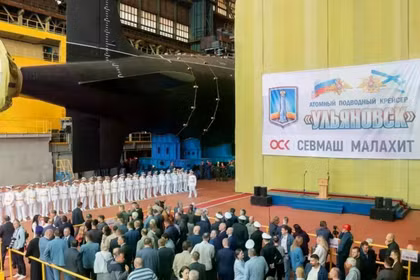 Lễ hạ thủy tàu ngầm hạt nhân Project 885M Ulyanovsk. Ảnh: USC.