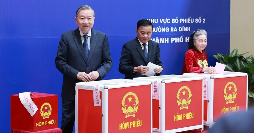 Tổng bí thư Tô Lâm và nhiều lãnh đạo cấp cao trúng cử Quốc hội khóa XVI. Ảnh: VGP.