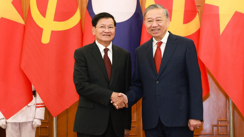 Tổng bí thư Tô Lâm tiếp đón Tổng bí thư, Chủ tịch nước Lào Thongloun Sisoulith.