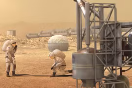 Hình ảnh phi hành gia khai thác nguyên liệu trên sao Hỏa. Nguồn: NASA