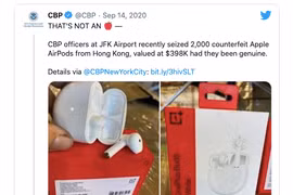 Hình ảnh tai nghe OnePlus Buds đăng trên Twitter của CBP và phản hồi của OnePlus Mỹ.