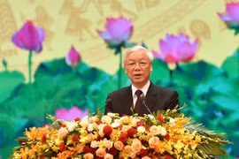 Tổng Bí thư Nguyễn Phú Trọng phát biểu tại Lễ kỷ niệm 70 năm Ngày Thương binh-liệt sĩ. Ảnh: VGP