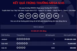 Dãy số may mắn trúng giải ngày 5/11/2017